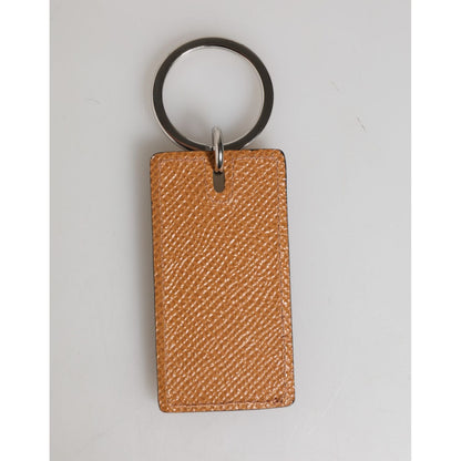 Dolce & Gabbana Brown Leather Logo Metal Ring Keychain Holder Men Keyring