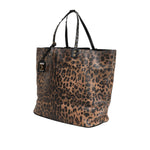 Dolce & Gabbana Brown Leopard BEATRICE Leather Logo Plaque Tote Bag with gold-tone stud detailing and signature leopard print.