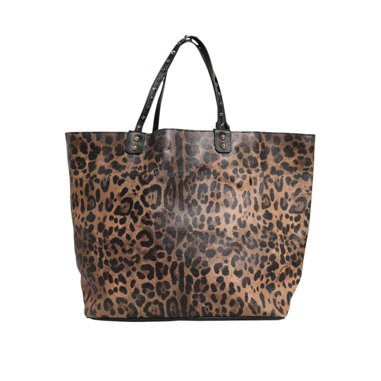 Dolce & Gabbana Brown Leopard BEATRICE Leather Logo Plaque Tote Bag with signature leopard print and gold-tone detailing.