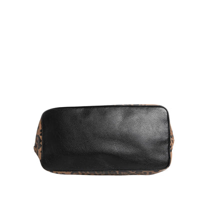 Dolce & Gabbana Brown Leopard BEATRICE Leather Logo Plaque Tote Bag