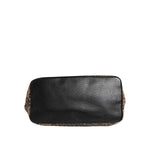 Bottom view of Dolce & Gabbana Brown Leopard BEATRICE Leather Logo Plaque Tote Bag showing black leather and leopard print details.
