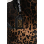 Dolce & Gabbana Brown Leopard BEATRICE Leather Logo Plaque Tote Bag with gold metal hardware and signature leopard print.