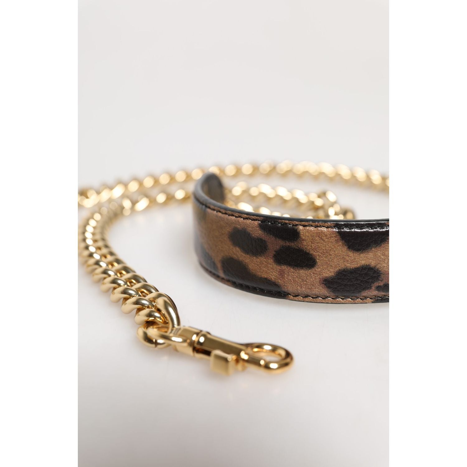 Dolce & Gabbana Brown Leopard Gold Brass Chain Accessory Shoulder Strap