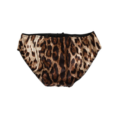 Dolce & Gabbana Brown Leopard Silk Mid Waist Panty Underwear