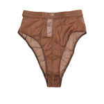 Dolce & Gabbana Brown Sheer Mesh High Waist Briefs Underwear with elastic waistband and subtle DG logo detail, elegant lingerie piece.