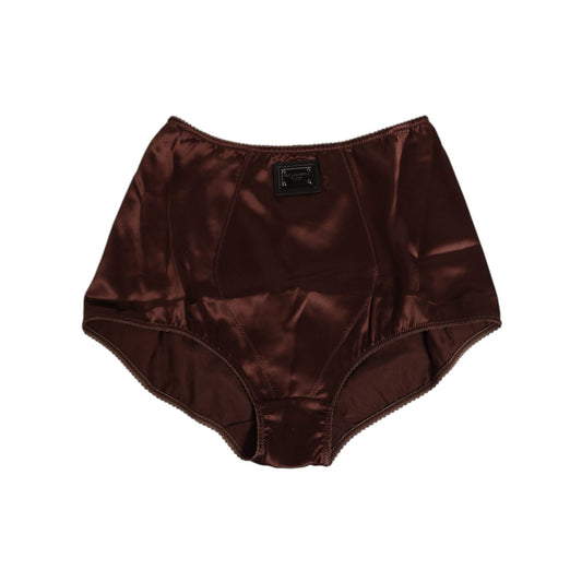 Dolce & Gabbana Brown Silk Stretch High Waist Girdle Underwear with logo detail, elegant and luxurious design for a smooth silhouette.