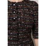 Close-up of Dolce & Gabbana Brown Tweed Short Sleeves A-line Mini Dress with button details.