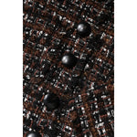 Close-up of fabric and buttons on Dolce & Gabbana Brown Tweed Short Sleeves A-line Mini Dress.