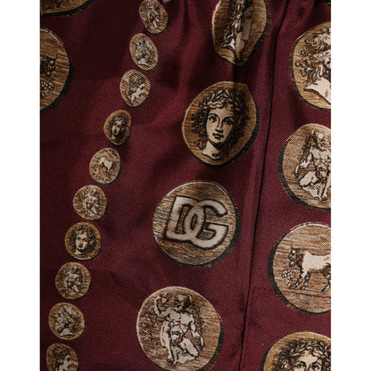 Dolce & Gabbana Burgundy Silk Coin Print Men Boxer Short Swimwear