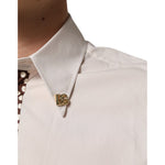 Dolce & Gabbana Cream White Cotton Polka Dot Slim Fit Shirt with gold logo and polka dot detail.
