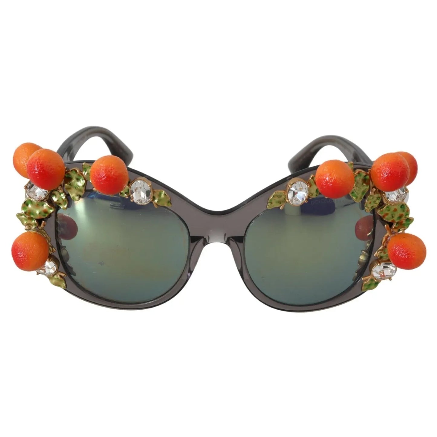 Dolce & Gabbana DG4283B Acetate Crystals Orange Appliques Sunglasses for women with gray lenses and unique decorative design.
