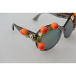 Dolce & Gabbana DG4283B Acetate Crystals Orange Appliques Sunglasses with gray lenses and glue marks on orange appliques.