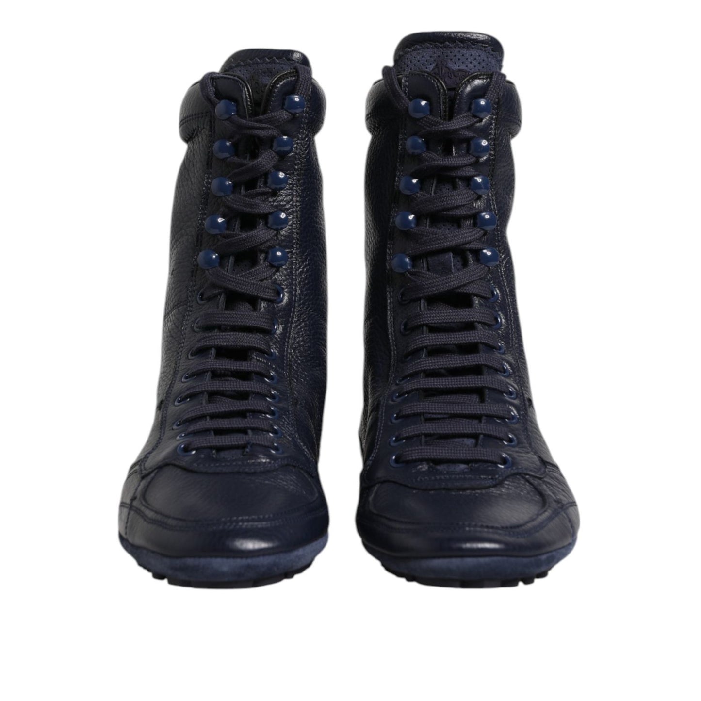 Dolce & Gabbana Dark Blue Leather KING High Top Sneakers Shoes