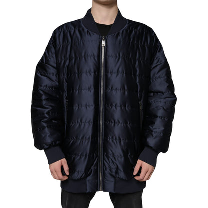 Dolce & Gabbana Dark Blue Quilted Full Zip Bomber Jacket