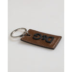 Dolce & Gabbana Dark Brown Leather Logo Metal Ring Keychain Holder Keyring in brown leather with silver detailing.