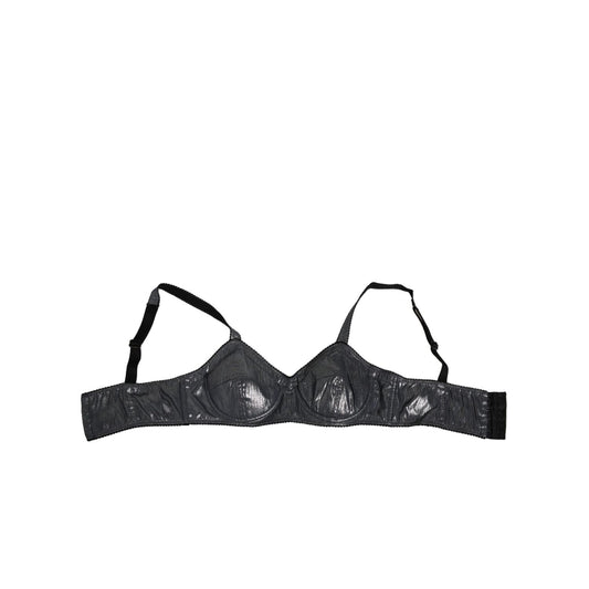 Dolce & Gabbana Dark Gray Silk Stretch Balconcino Bra Underwear with underwire and hook closure, elegant and supportive design.