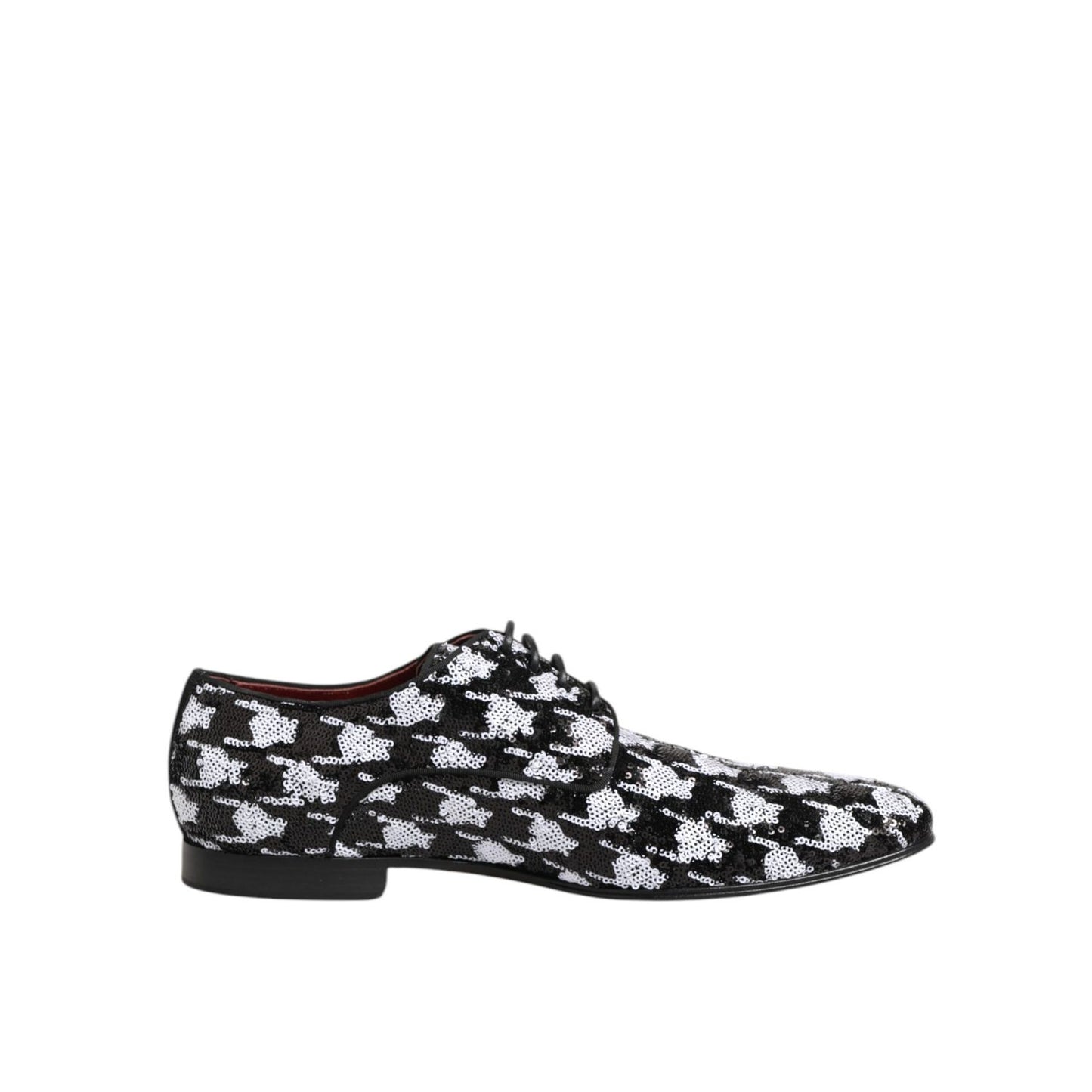 Dolce & Gabbana Dress Black White Sequined Lace Up Derby Shoes, elegant leather footwear for formal occasions, high-quality design.