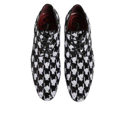 Dolce & Gabbana Dress Black White Sequined Lace Up Derby Shoes for formal wear