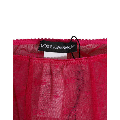 Dolce & Gabbana Fuchsia Logo Lace Tight Midi Trousers Underwear