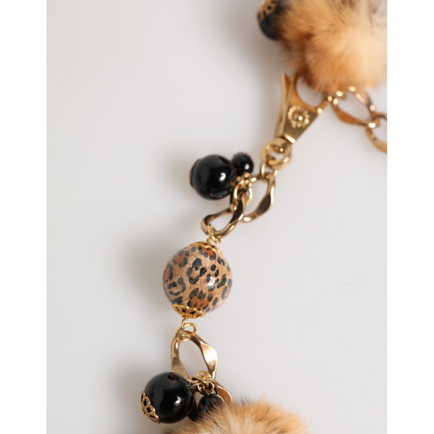 Dolce & Gabbana Gold Black Crystals Lapin Fur Filigree Choker Necklace