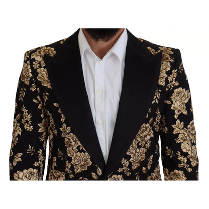 Dolce & Gabbana Gold Black Floral Embroidered Jacket Blazer