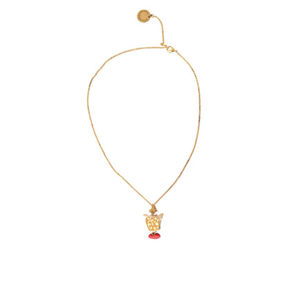 Dolce & Gabbana Gold Brass Chain Dog Heart Pendant Charm Necklace with red crystals, crystal embellished, lobster closure, made in Italy.