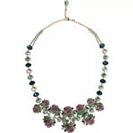 Dolce & Gabbana Gold Brass Link Chain Rose Petal Crystal Necklace with floral charms and multicolor crystals.