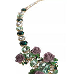 Dolce & Gabbana Gold Brass Link Chain Rose Petal Crystal Necklace with multicolor crystals and floral design, showcasing luxury.