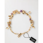 Dolce & Gabbana Gold Brass Logo Detail Floral Fashion Jewelry Necklace with multicolor flower accents and lobster lock closure.