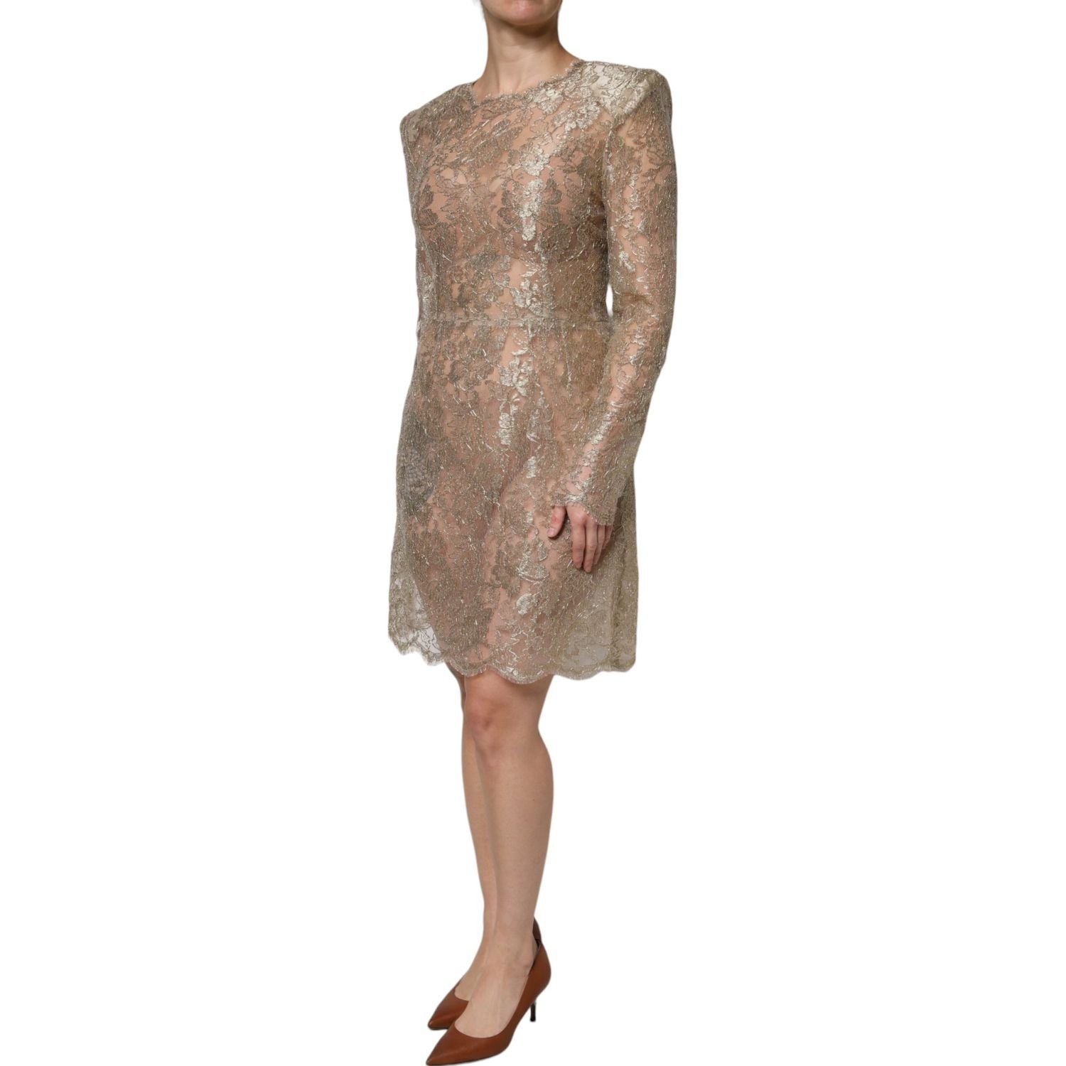 Dolce & Gabbana Gold Floral Lace A-line Sheath Mini Dress