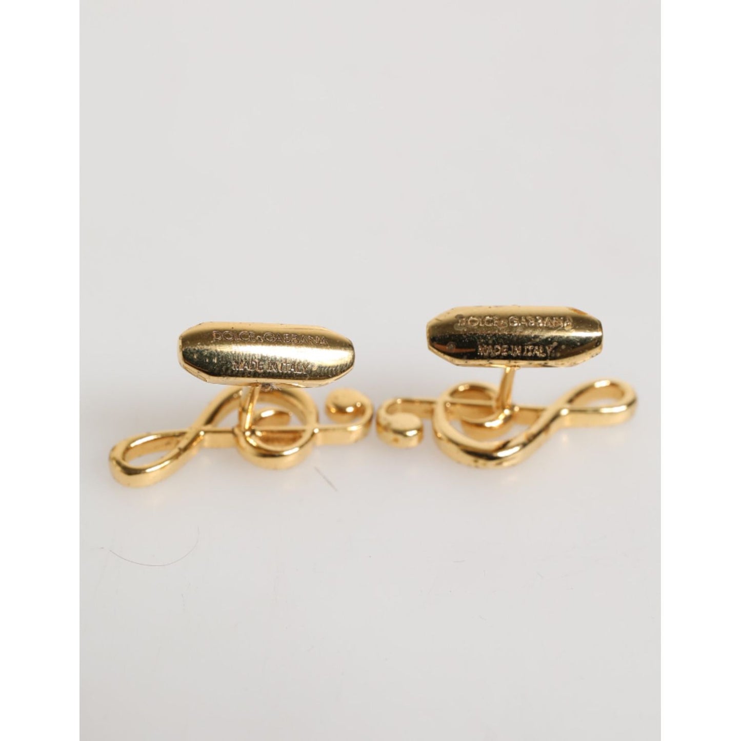 Dolce & Gabbana Gold Musical Note Metal Brass Pin Men Accessory Cufflinks with polished finish, ideal for music lovers and formal outfits.