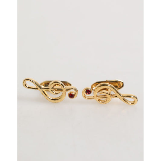 Dolce & Gabbana Gold Musical Note Metal Brass Pin Men Accessory Cufflinks featuring elegant gold-tone design for formalwear elegance