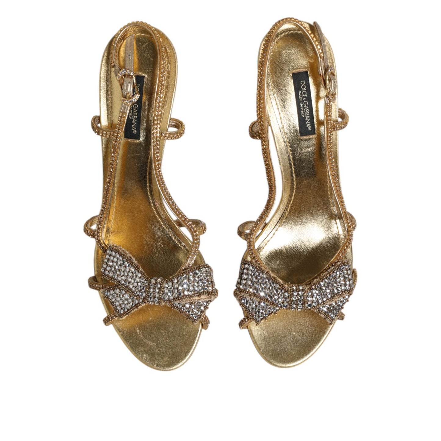 Dolce & Gabbana Gold Strass Ankle Strap Heels Sandals Shoes