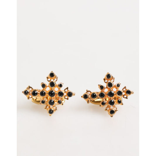 Dolce & Gabbana Gold Tone Brass Cross Crystal Men Accessory Cufflink featuring luxurious cross design with sparkling crystals.