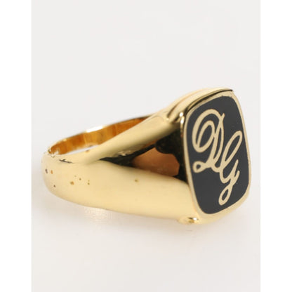 Dolce & Gabbana Gold Tone Enamel Brass Signet DG Logo Adjustable Ring