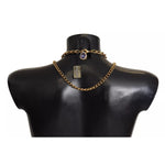 Dolce & Gabbana Gold Tone Floral Crystals Purple Embellished necklace on mannequin.