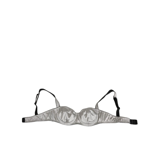 Dolce & Gabbana Gray Acetate Stretch Balconcino Bra Underwear with silk finish and structured support, front view.