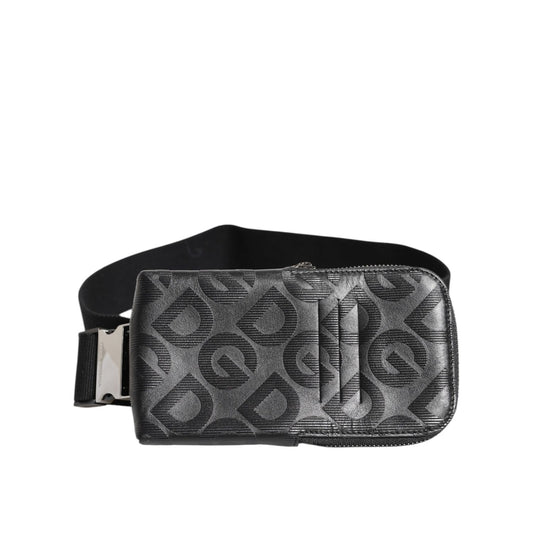 Dolce & Gabbana Gray DG Logo Mania Purse Phone Belt Waist Men Borse Bag, luxury gray belt bag with logo and zip compartments
