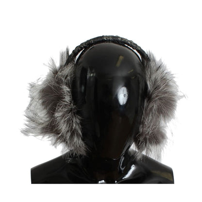 Dolce & Gabbana Gray Fox Fur Crystal Ear Muffs