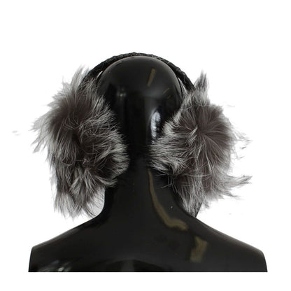 Dolce & Gabbana Gray Fox Fur Crystal Ear Muffs