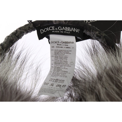 Dolce & Gabbana Gray Fox Fur Crystal Ear Muffs