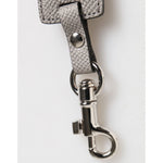 Dolce & Gabbana Gray Leather Logo Metal Ring Keychain Holder Keyring with silver detailing and calf leather strap.