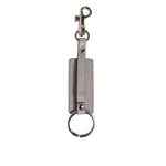 Dolce & Gabbana Gray Leather Logo Metal Ring Keychain Holder Keyring with silver detailing and embossed logo on gray calf leather.