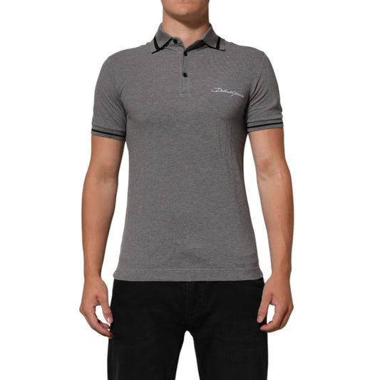 Dolce & Gabbana Gray Logo Embroidery Collared Polo T-shirt, short sleeves, embroidered logo on chest, luxury men’s fashion