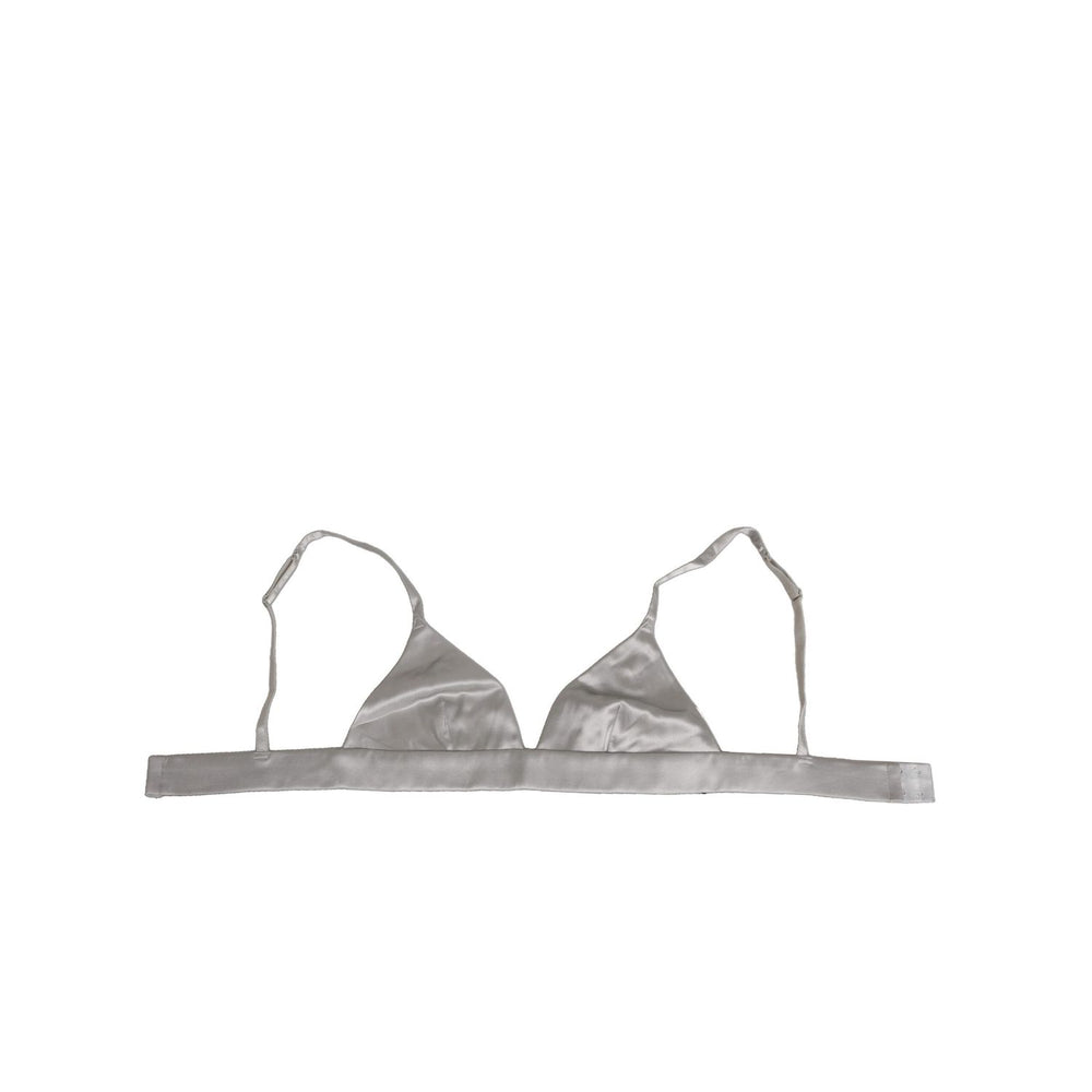 Dolce & Gabbana Gray Silk Satin Triangle Soft Cup Bra Underwear, elegant Italian-made lingerie with soft triangle cups and hook closure.