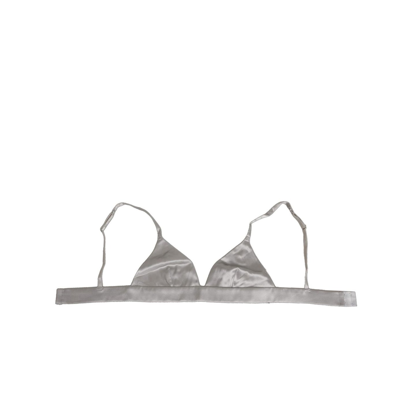 Dolce & Gabbana Gray Silk Satin Triangle Soft Cup Bra Underwear featuring soft triangle cups and hook closure.