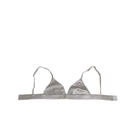 Dolce & Gabbana Gray Silk Satin Triangle Soft Cup Bra Underwear, elegant Italian-made lingerie with soft triangle cups and hook closure.