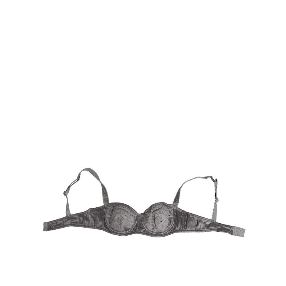 Dolce & Gabbana Gray Silk Underwired Balconette Bra Underwear with elegant detailing and adjustable straps, luxury fashion accessory.