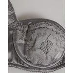 Dolce & Gabbana Gray Silk Underwired Balconette Bra Underwear with lace detailing, crafted from premium satin for elegance and comfort.