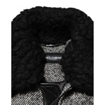 Dolce & Gabbana Gray Wool Herringbone Shearling Collar Bomber Jacket close-up view